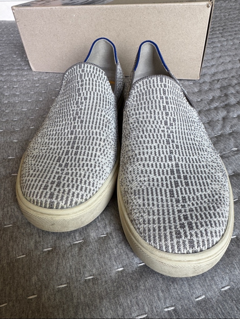 Rothy's women’s Slip-On Loafers in Heathered Cream with Blue Trim - Picture 3 of 8